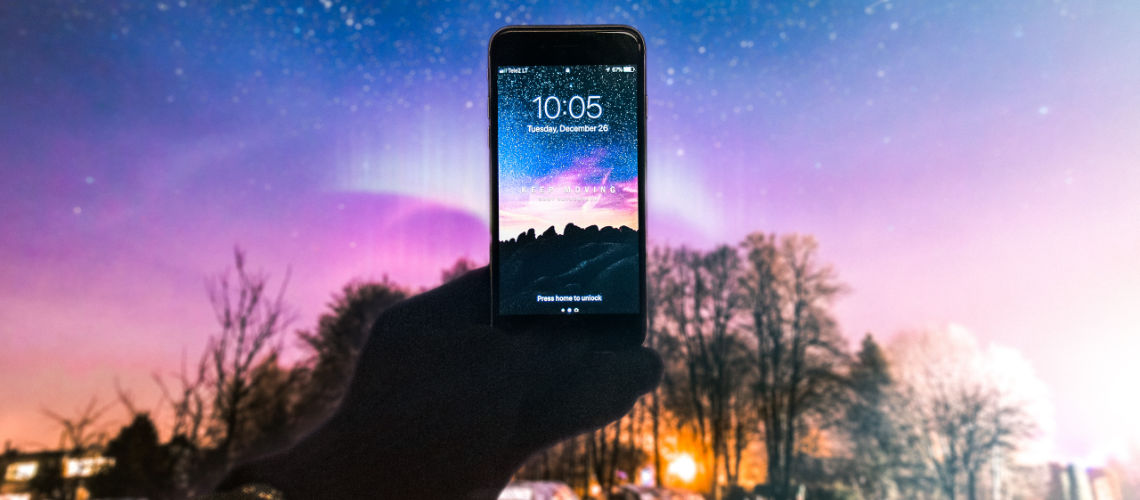 Smartphone and night sky